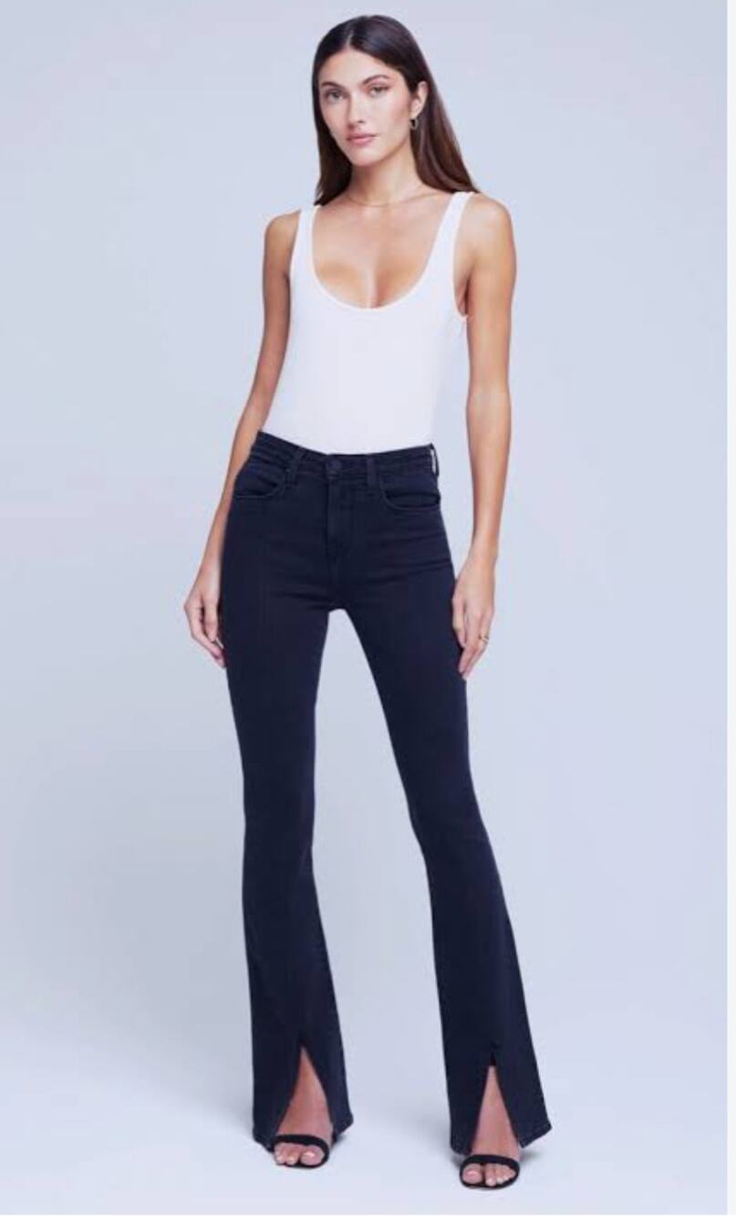 L’agence Beatrix High Rise Jeans Washed Black 27 slit hem elevated basics Chic